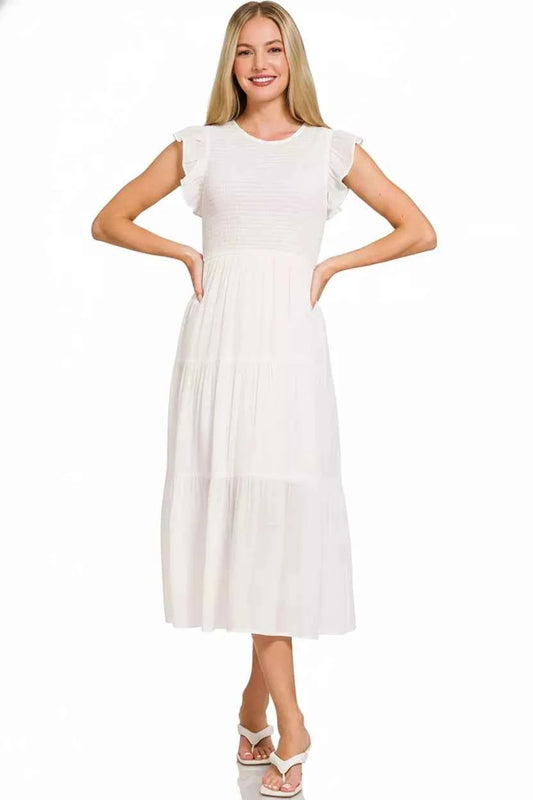 Woven Smocked Ruffle Sleeve Midi Dress 0a7f38a1-1b2f-4f25-bfa3-100a17d83e53-Max-Origin