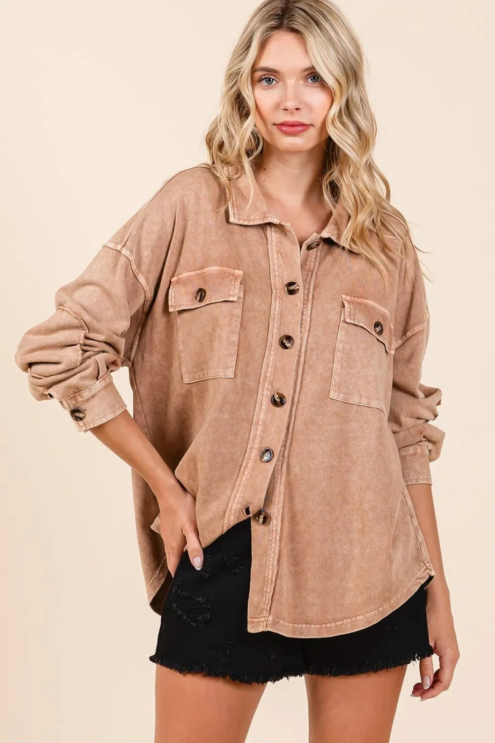 Mittoshop Mineral Wash French Terry Elbow Patch Shacket Camel 0a8093ed-62b5-493d-9773-1a7b701a381d-Max