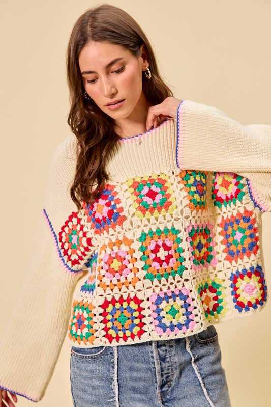 Multi Color Granny Crochet Lace Sweater Top 0a84bd1bd10342738359f531bf790289-Max