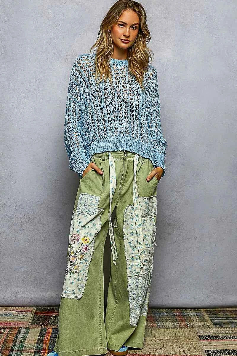 POL Openwork Round Neck High Low Knit Top 0a86295a-9185-462e-b536-d6c5a773ccaf-Max-Origin