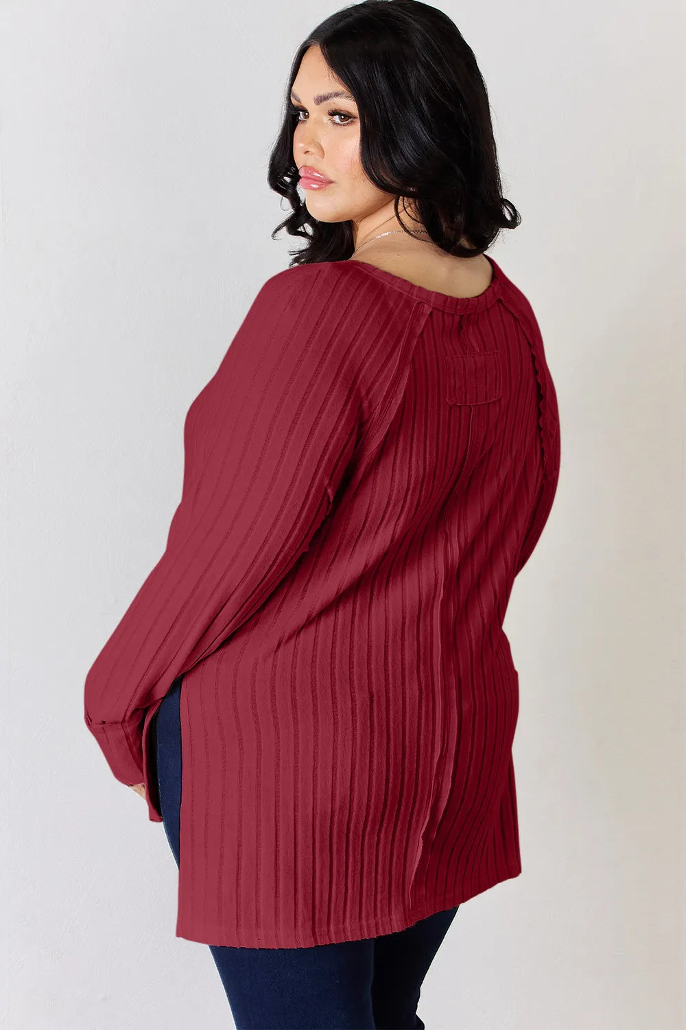Basic Bae Full Size Ribbed Round Neck Slit T-Shirt 0a8d5b8d-921c-4186-a42d-7b2c6fc0d3b7-Max