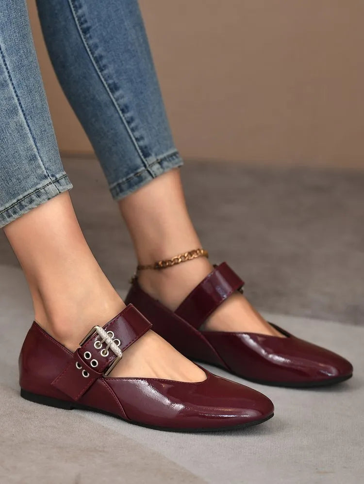 Round Toe Flats Slip-Ons Burgundy 0a93373a-7e38-4453-bc6d-3e504b9e29d5-Max