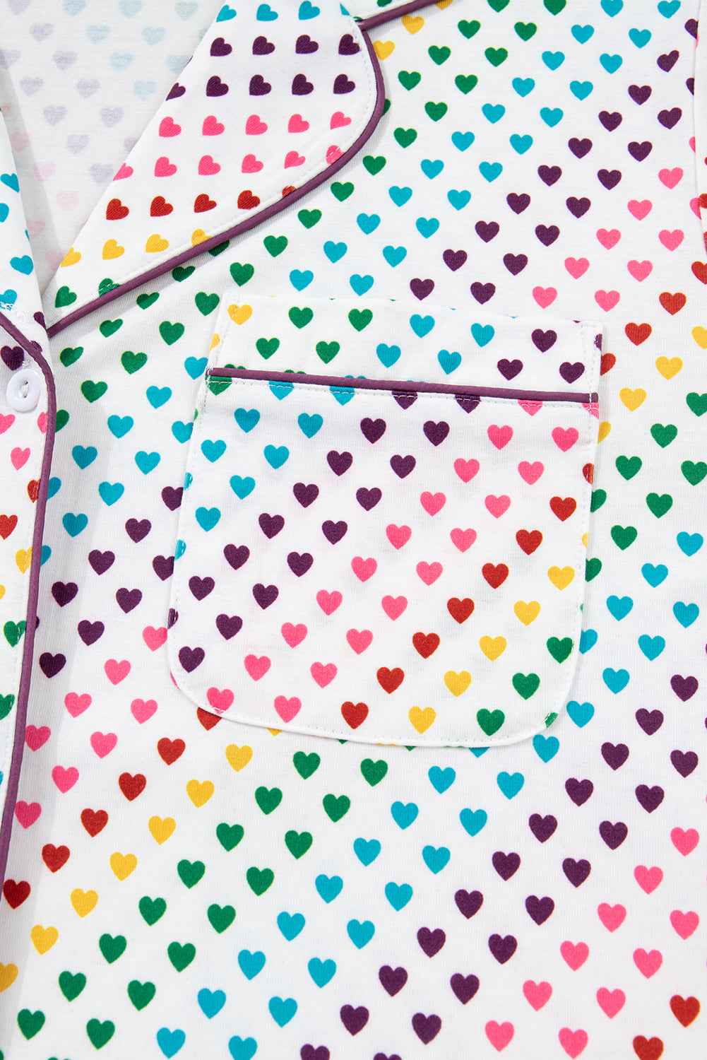 White Pride Heart Print Valentines Long 2pcs Pajama Set 0a962bdde97096c7