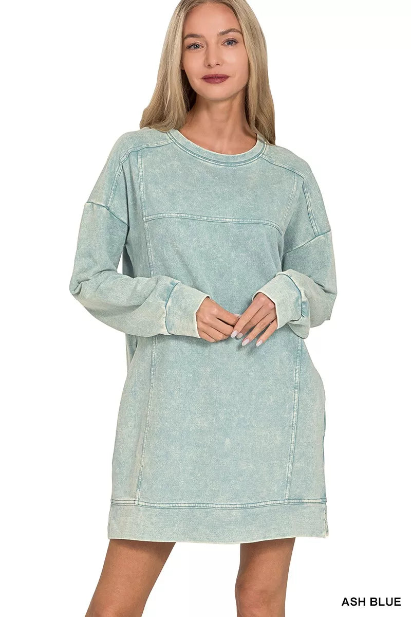 Zenana French Terry Acid Washed Dress with Pockets ASH BLUE 0a96d43e8db149d49f03573eec5bef3f-Max-Origin