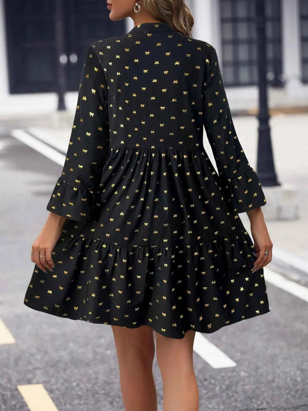 Bow Notched Long Sleeve Dress 0a9b8d93-563d-4163-aa0c-28e553080f78-Max-Origin