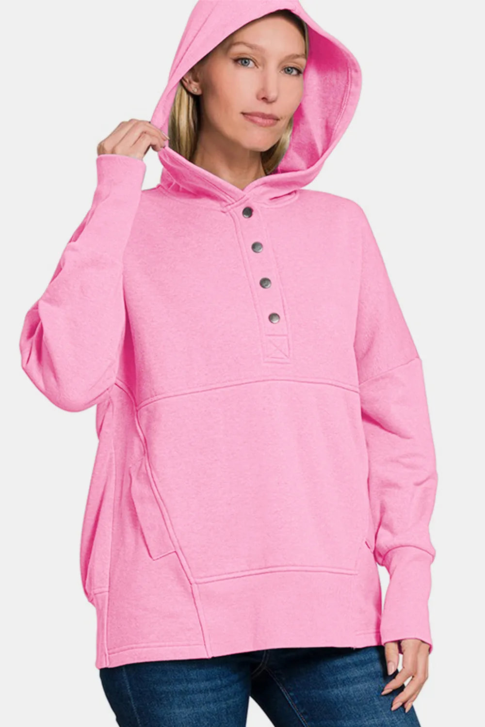 Zenana Half Snap Long Sleeve Hoodie with Kangaroo Pocket 0a9c5c09-0d05-4715-8e44-8b8fafed0934-Max