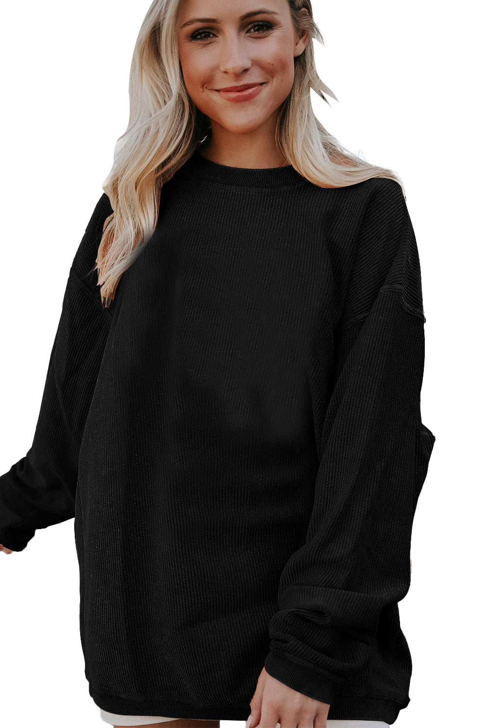 White Drop Shoulder Rib Knit Oversized Sweatshirt 0aa56badd68bfe2c