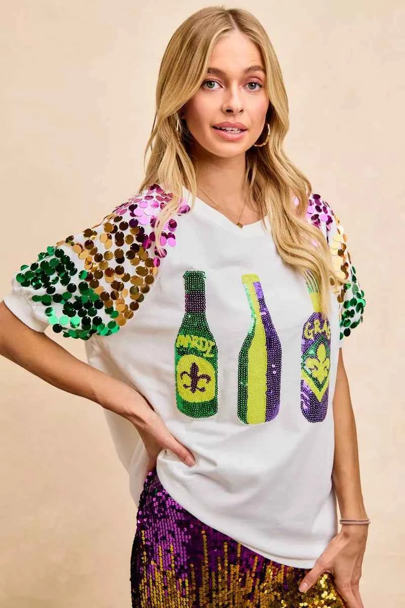 BiBi Sequin Mardi Gras Bottles Spangled Sleeve Top 0aa5ddacf89e4f9fbd72e9c64cfce2c5-Max-Origin