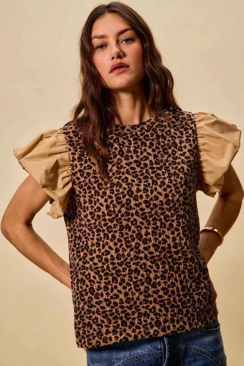 SO ME Leopard Pointelle Knit Top with Puff Sleeves 0aa6e6769af347a5aa26c56416f0ab93-Max-Origin
