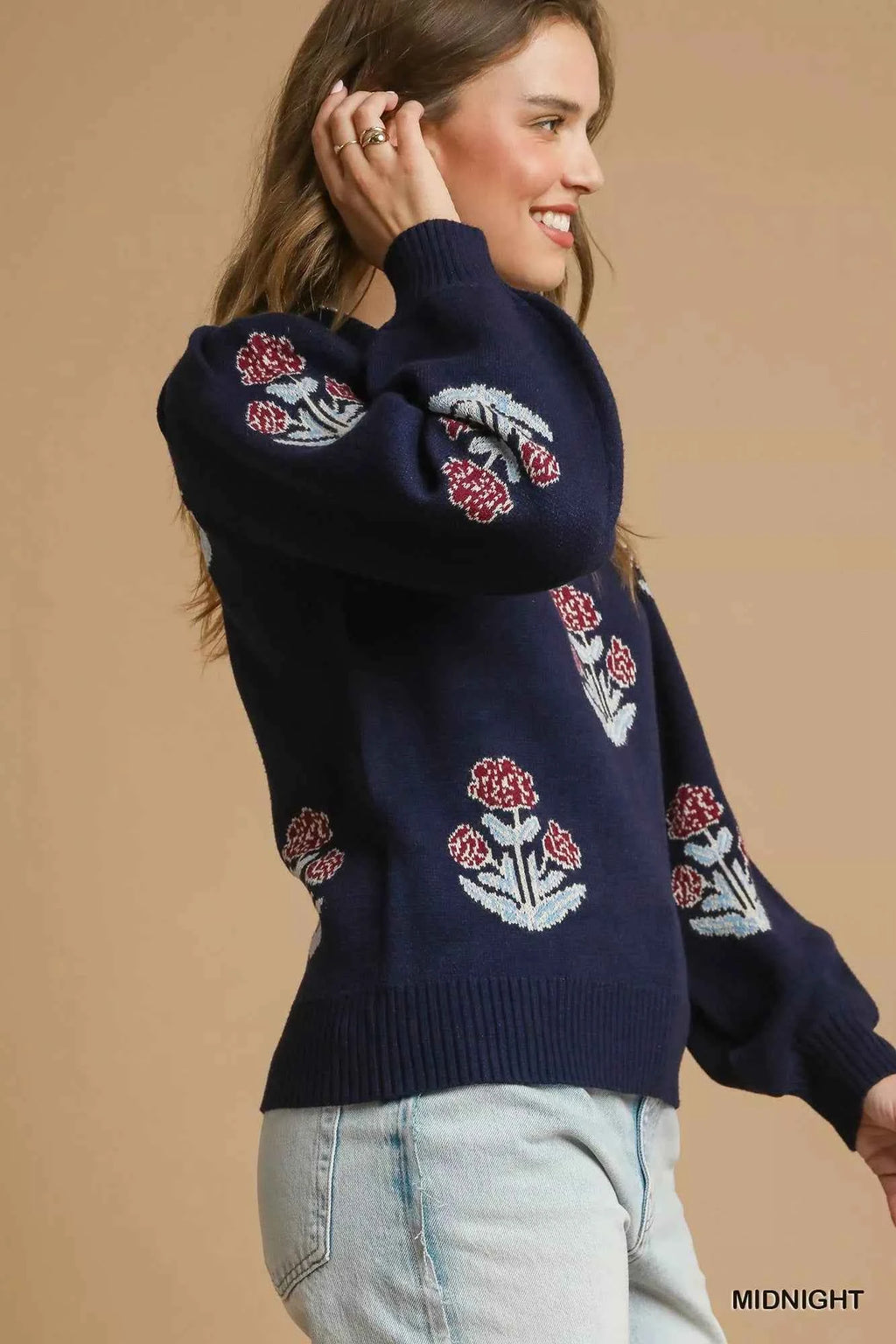 Umgee Floral Knit Sweater with Puff Sleeves 0aa91471-d5dd-42fb-a65a-5df2d45c4cfd-Max-Origin