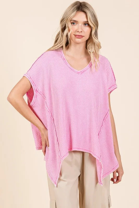 Mineral Wash Waffle Knit Pointed Hem Oversized Top 0ab86258-4232-41db-96b8-56eaa1e12bce-Max