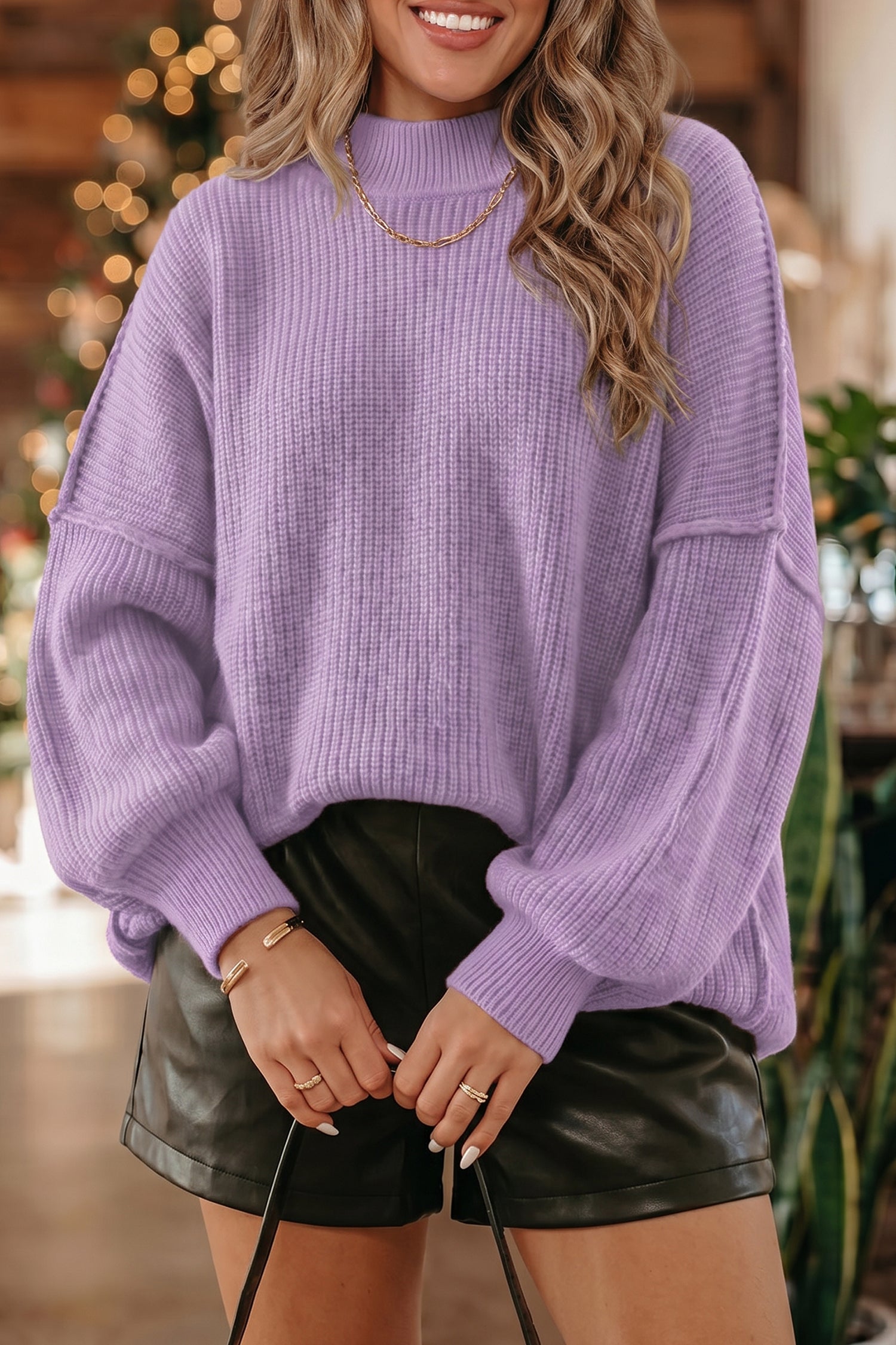 Chestnut Long Sleeve Ribbed Knit Stand Neck Regular Fit Sweater Orchid Bouquet 52%Viscose+26%Polyester+22%Polyamide 0aba6663a7a97f2f