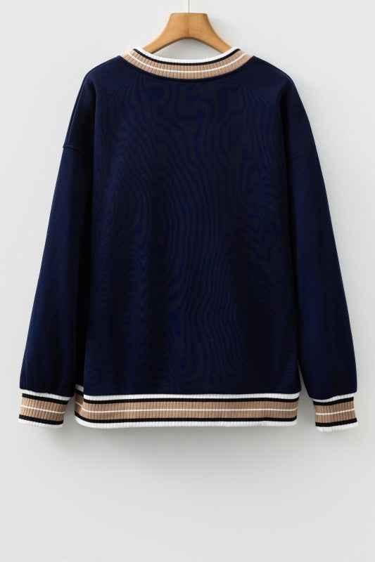 Varsity Contrast Stripe Trim V-Neck Sweatshirt 0abd44dd-12f1-4030-a29c-b484916c6f22