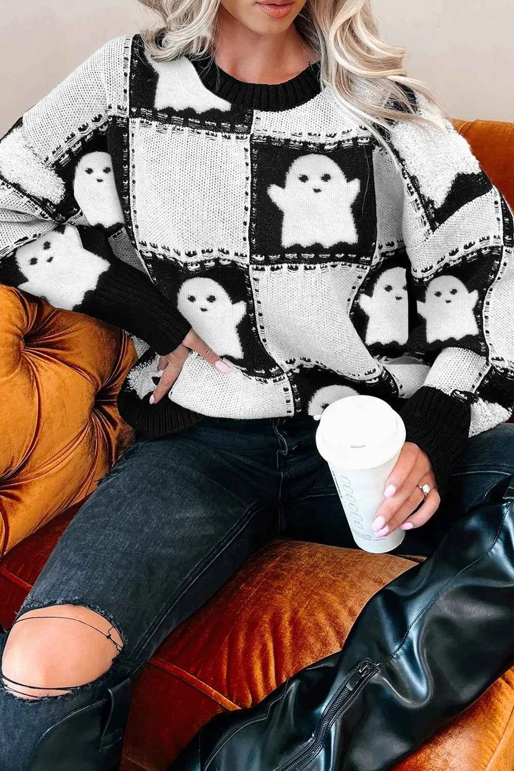 Ghost Checkered Round Neck Sweater 0ac3fe3d-9078-4fb3-bad5-29bb650107b5-Max-Origin