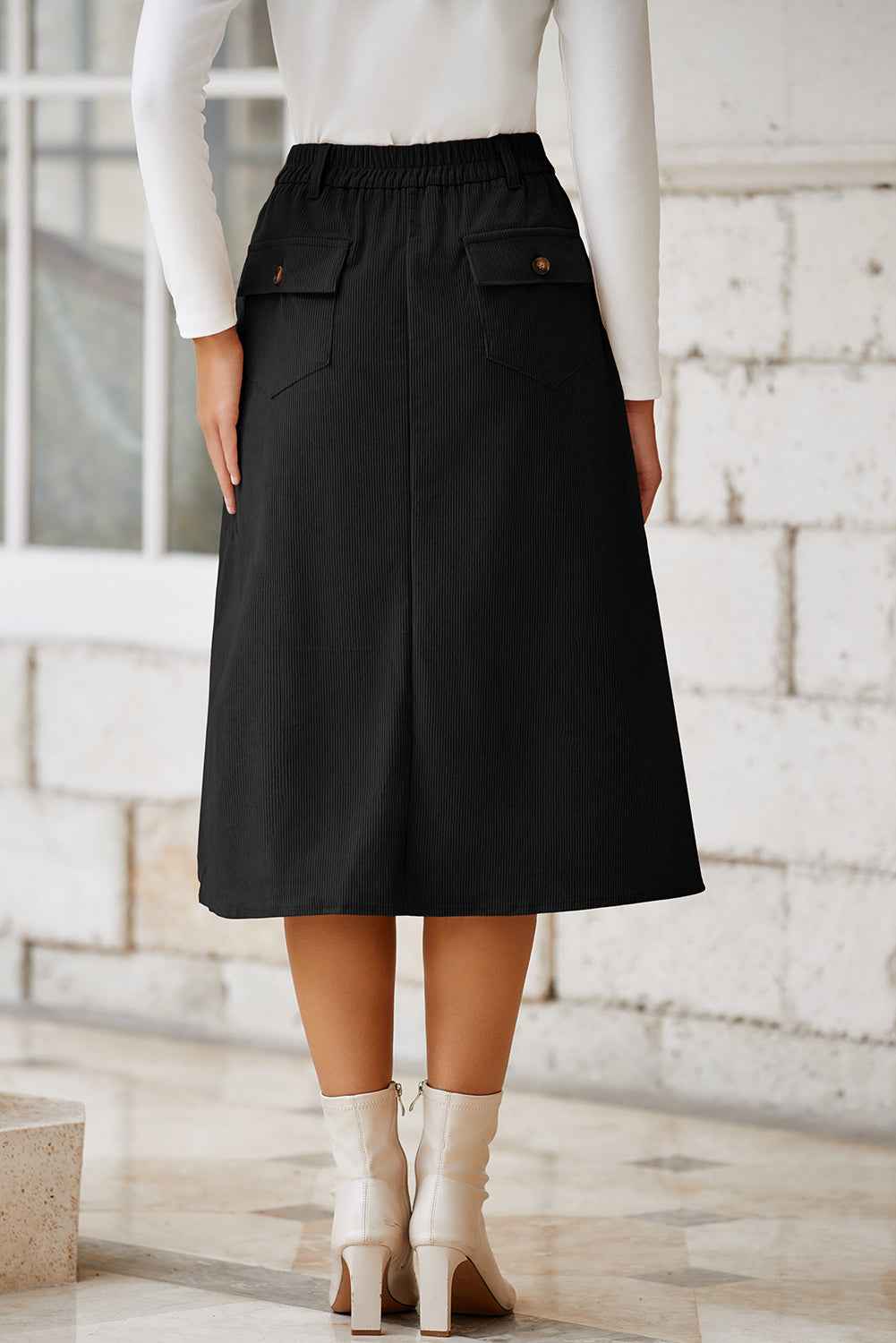 Black Front Slit Shift High Waist Midi Skirt 0ac7c517eec4f562