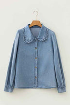 Western Denim Ruffle Peter Pan Collar Shirt Beau Blue 0adaa343-1ab1-4f61-9a24-a271773e2cc1
