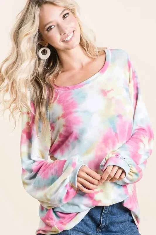Tie Dye Print Terry Top With Puff Sleeves 0adc99790c304d03a41a882e79c04f8c-Max-Origin
