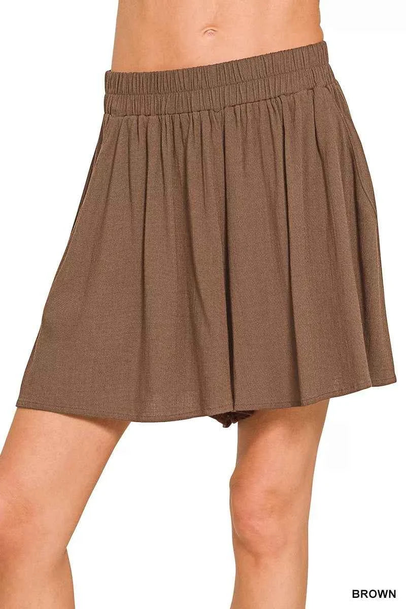 Zenana Woven Elastic Band Shorts With Pocket BROWN 0ae264499e874ca49f231bc87b38a3cd-Max-Origin