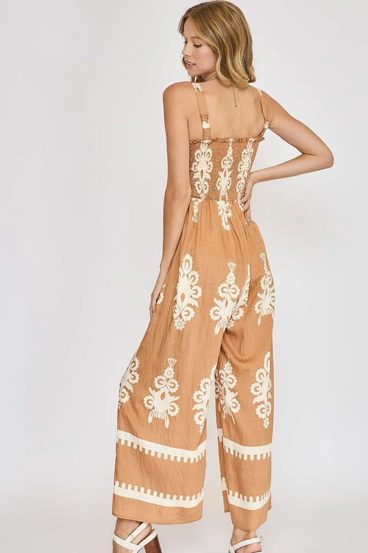 Umgee Full Size Smocked Printed Wide Leg Jumpsuit Plus Size 0ae54ca7-6524-4b26-9c56-5a5d87d514cf-Max