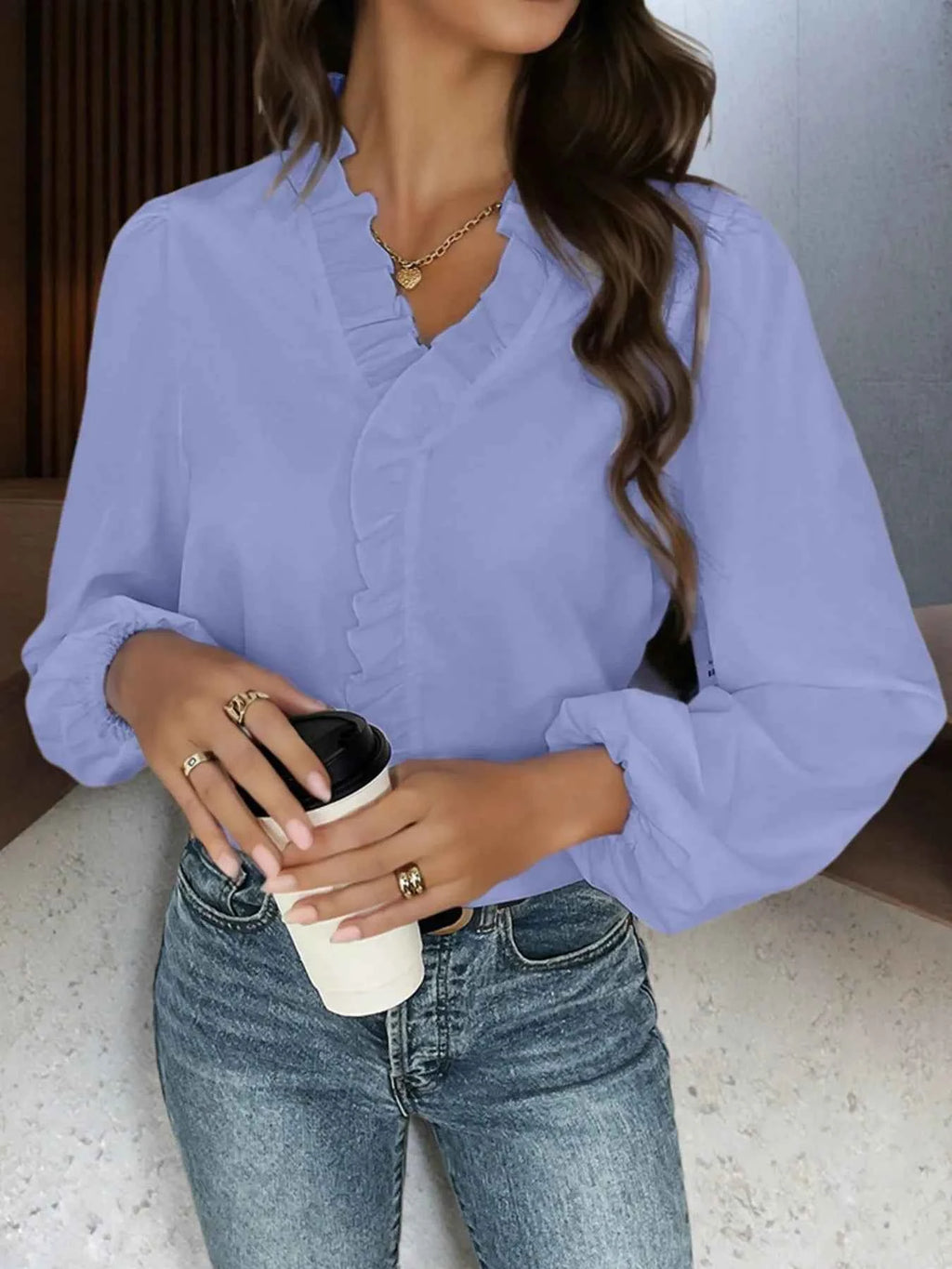 Ruffled Balloon Sleeve Blouse 0ae87b0280864257bbd0f492fa7abe92-Max-Origin