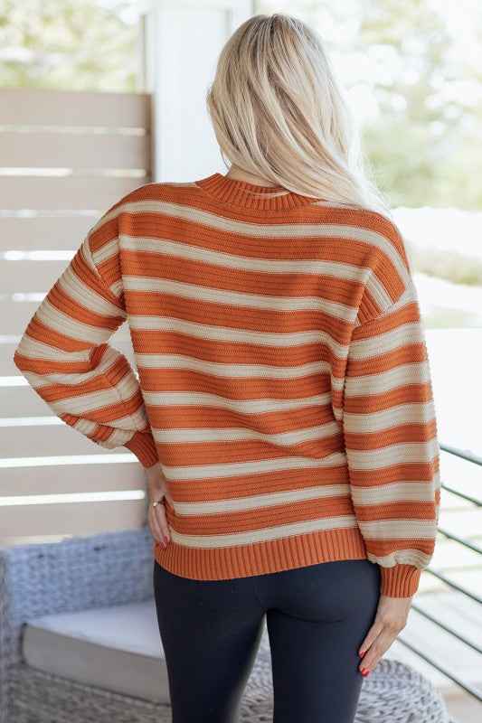 Stripe Ribbed Trim Drop Shoulder Sweater 0aea5af9-05ac-4a8e-b38a-8830f531c39f