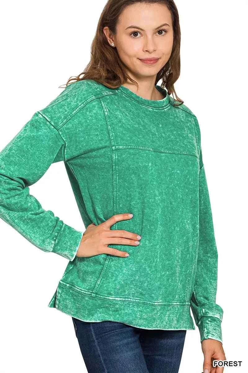 Zenana Acid Wash French Terry Exposed-Seam Pullover 0aeb188db16749b09f86df3f747a5f53-Max-Origin