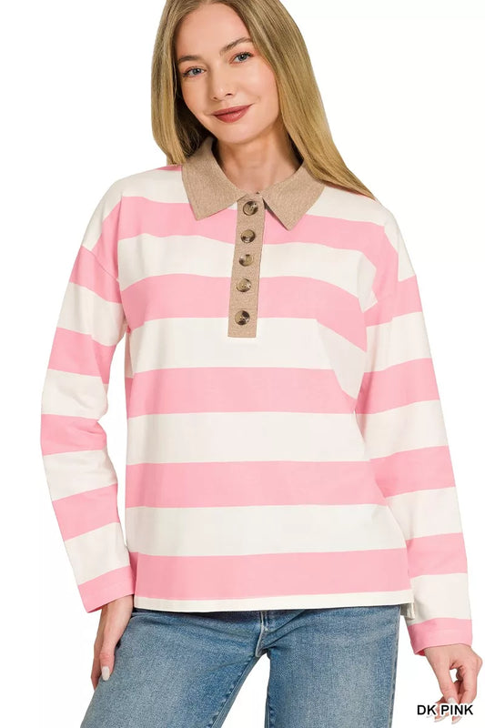 Striped Contrast Collar o Top 0af4d4269d8d45d6a3749b226d73343f-Max-Origin