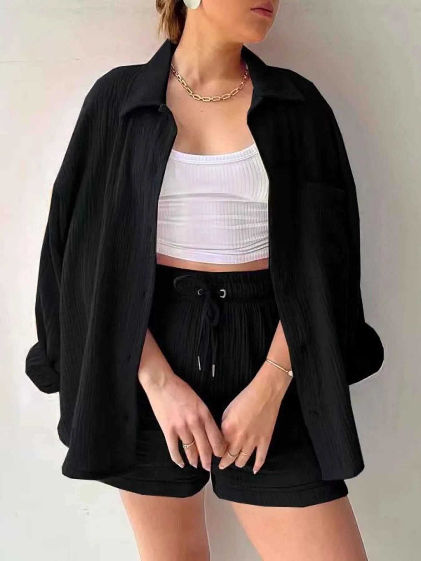 Button Up Shirt and Shorts Set Black 0af80df798024741804b4de9da2af3f3-Max-Origin