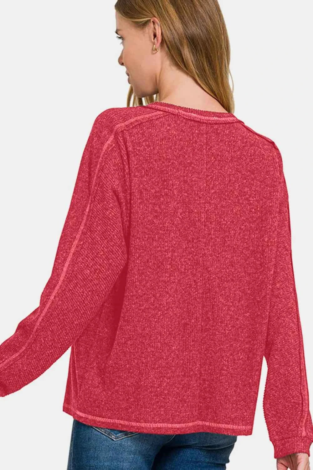 Zenana Full Size Contrast Stitching Brushed Ribbed Hacci Knit Top 0afd57e8-a24b-4f79-943c-ffeb617b433b-Max