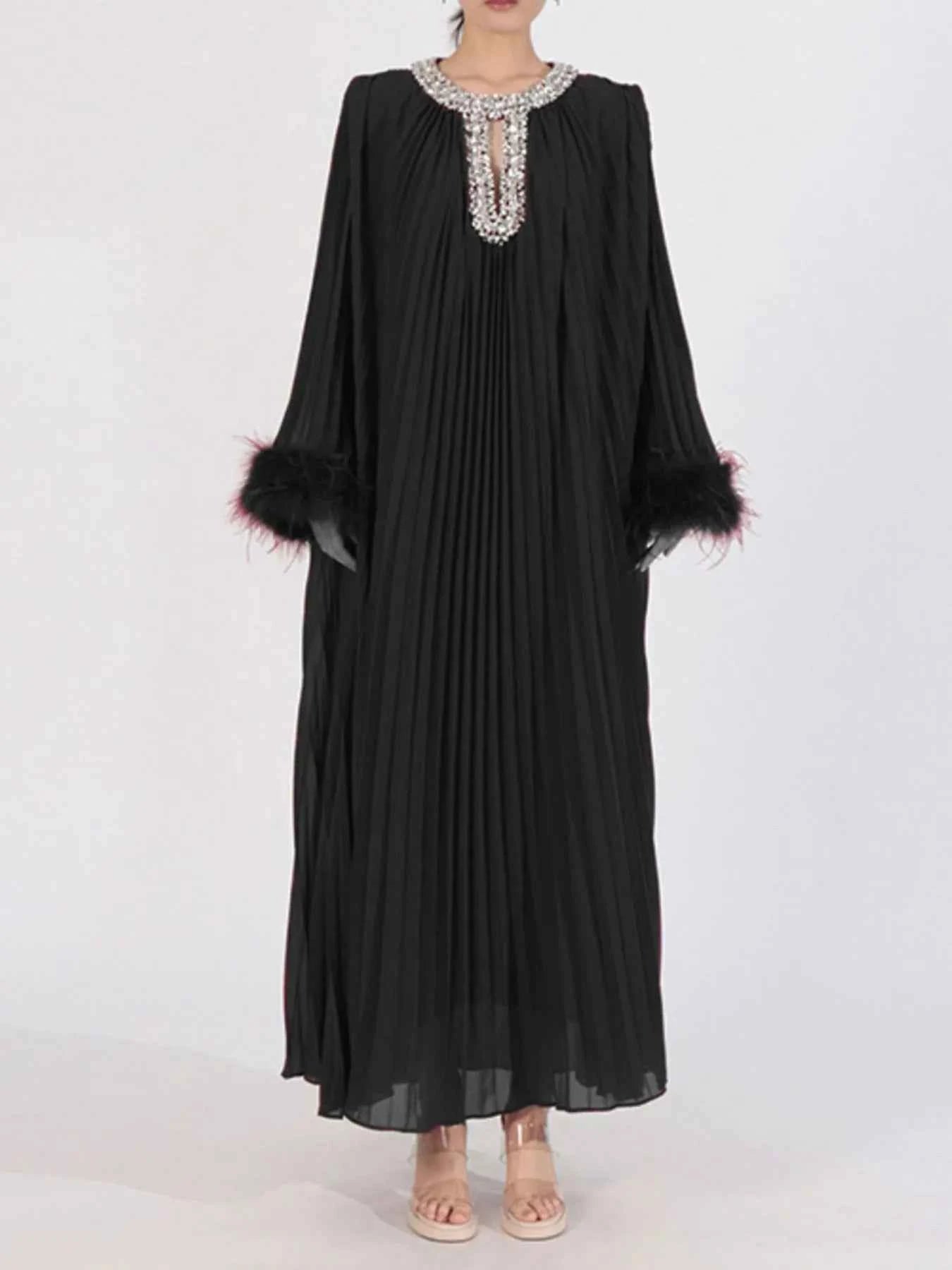 Rhinestone Long Sleeve Maxi Dress Black 0affd626-7278-4f2e-a496-1837c21c1661-Max-Origin
