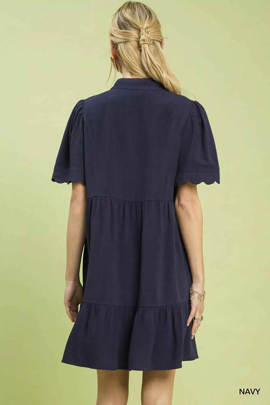 Linen Tiered Babydoll Dress with Scalloped Sleeves 0b0126ba-cbad-4f4f-b4e3-8851efd6fe24-Max-Origin