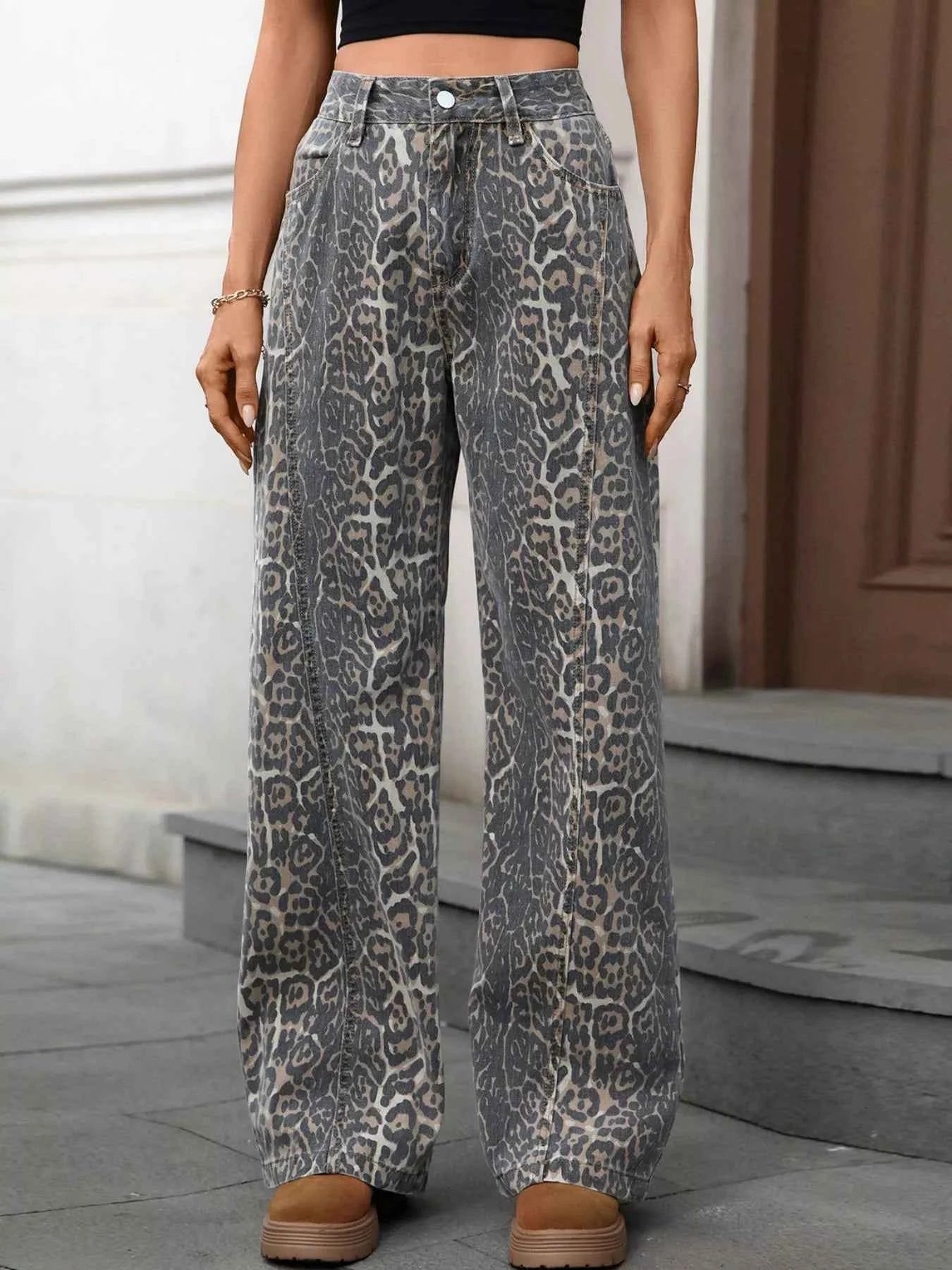 Leopard Wide Leg High Waist Jeans Leopard 0b01663a-9245-488b-bd40-b4d622304fa2-Max-Origin
