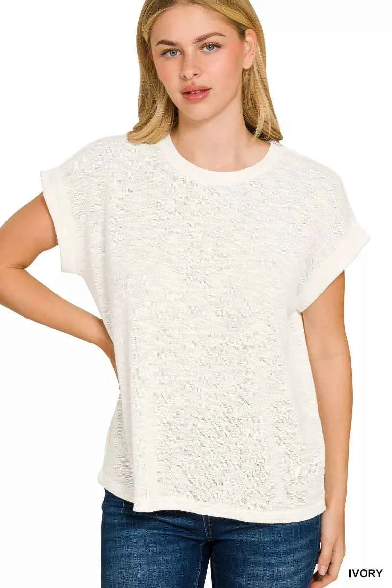 Zenana Hacci Slub Rolled Up Sleeve Tee 0b0454beb5fa4608991ebfeb5129f784-Max-Origin