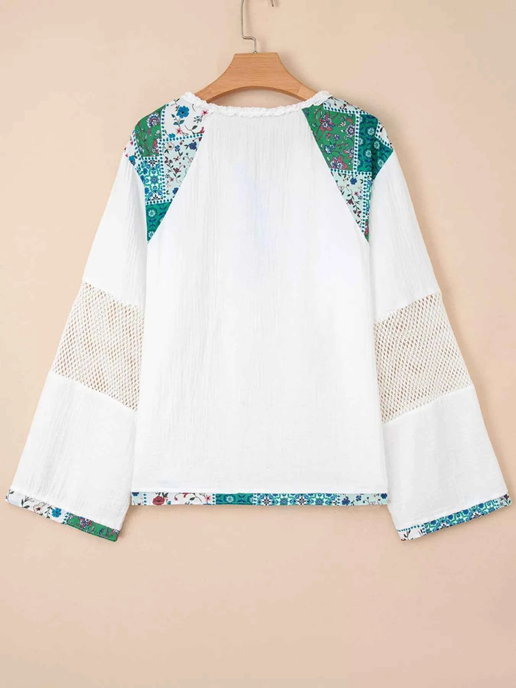 Mesh Patched Color Block Half Button Blouse 0b0c9496eac147398459eeaaab88b720-Max-Origin