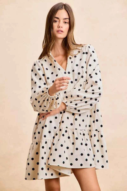 Polka Dot Corduroy Collared V Neck Dress 0b0d04c5eef04949ab6571f9f89a99d2-Max-Origin