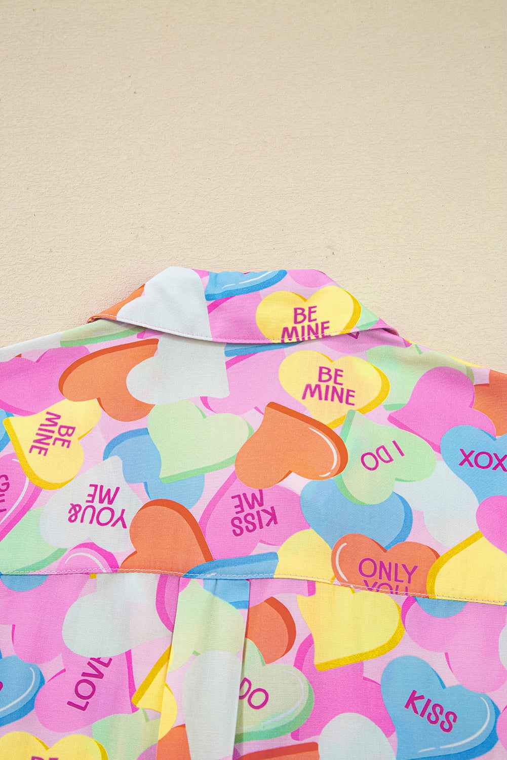 Pink Valentines Candy Heart V Neck Collared Tunic Shirt and Shorts 2pcs Pajama Set 0b11d130e9cbcef7
