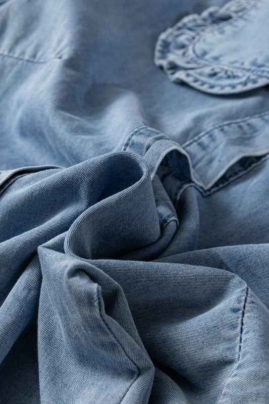 Western Denim Ruffle Peter Pan Collar Shirt 0b1b8e8d-4ebc-42d4-968b-fc1ee84e7515