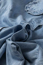 Western Denim Ruffle Peter Pan Collar Shirt 0b1b8e8d-4ebc-42d4-968b-fc1ee84e7515