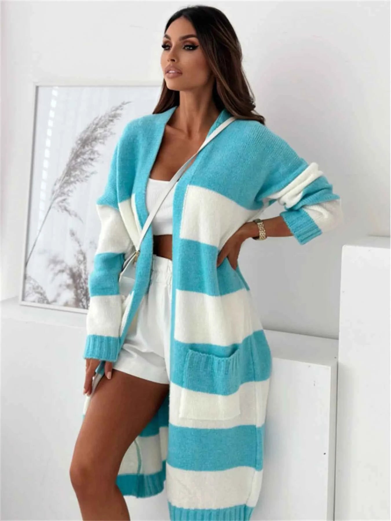 Color Block Open Front Cardigan Light Blue 0b1efb9d10d44129923a91809492d751-Max-Origin