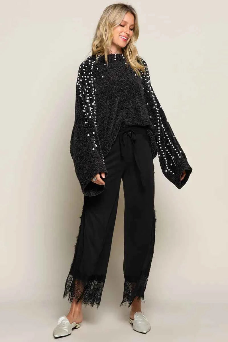 POL Oversized Pearl Embellished Sweater