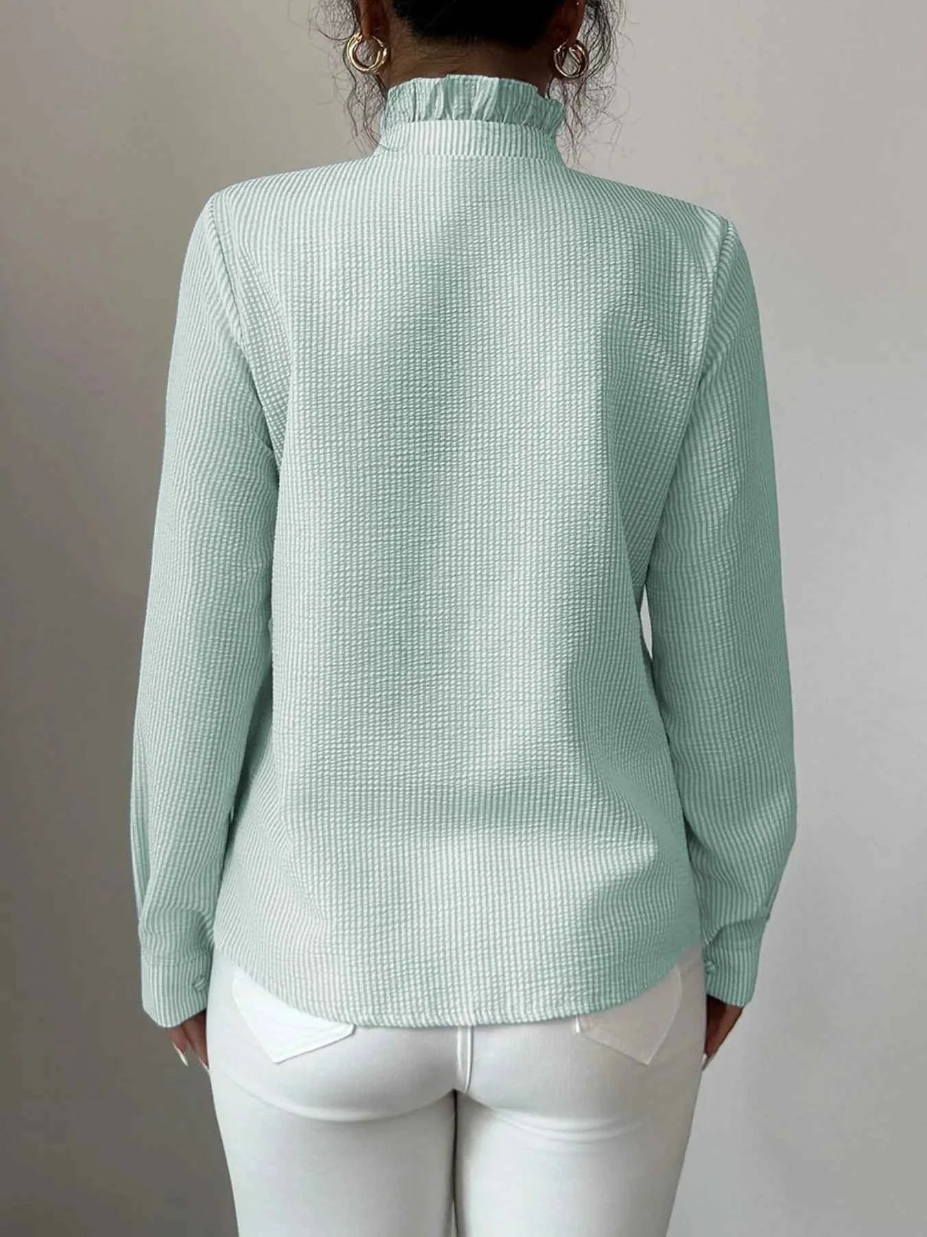 Ruffle Front Striped Button-Up Shirt 0b2a80bd-4e78-472a-a944-476698e719aa-Max-Origin