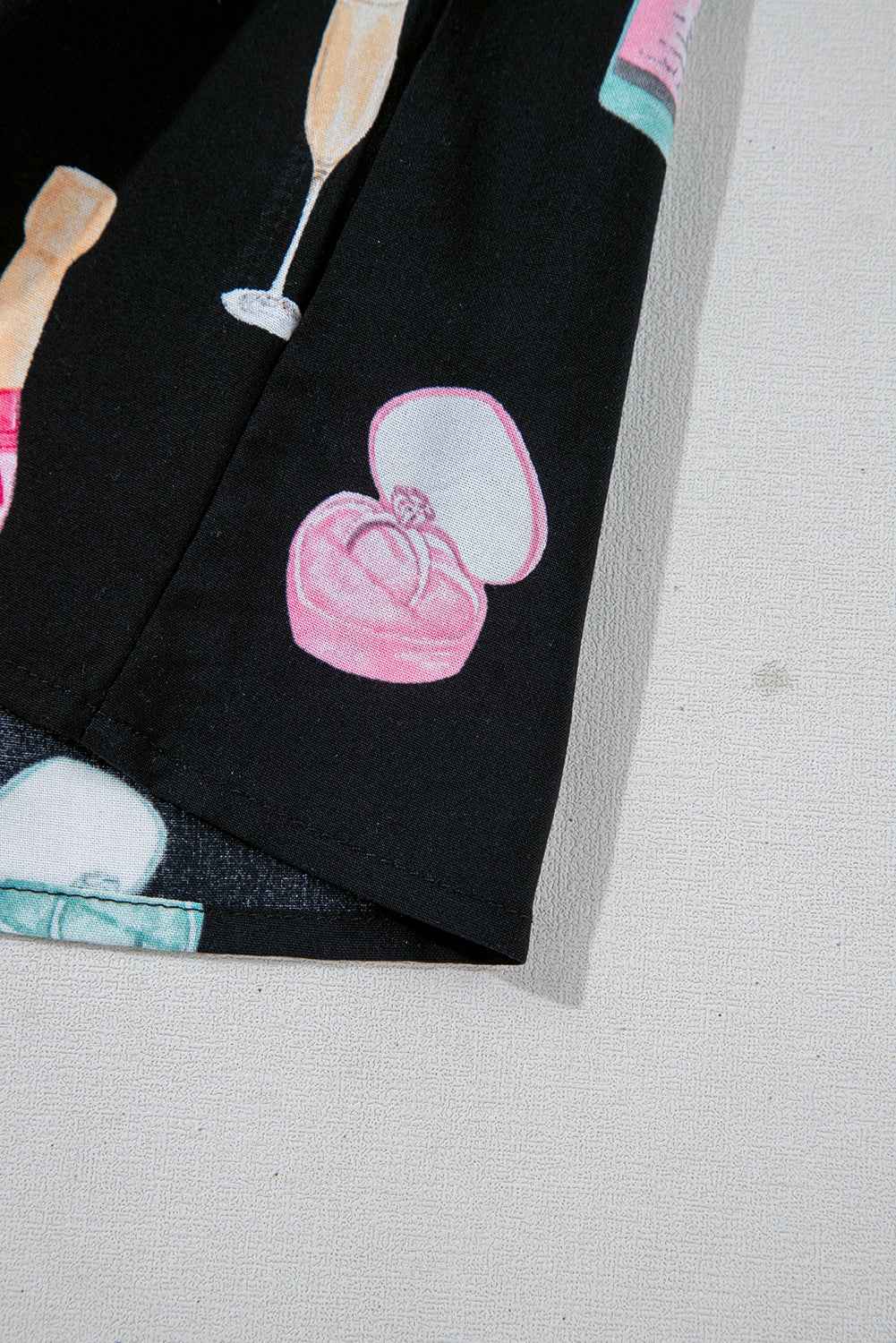 Color black Christmas Wine Glass Print Bow Knot Two Piece Pajama Set 0b30c223a9a733ce