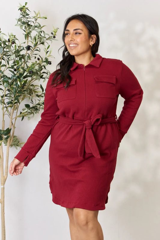 Culture Code Full Size Tie Front Half Zip Long Sleeve Shirt Dress 0b3aca649fa04b6ebc1cfa419108c0cf-Max