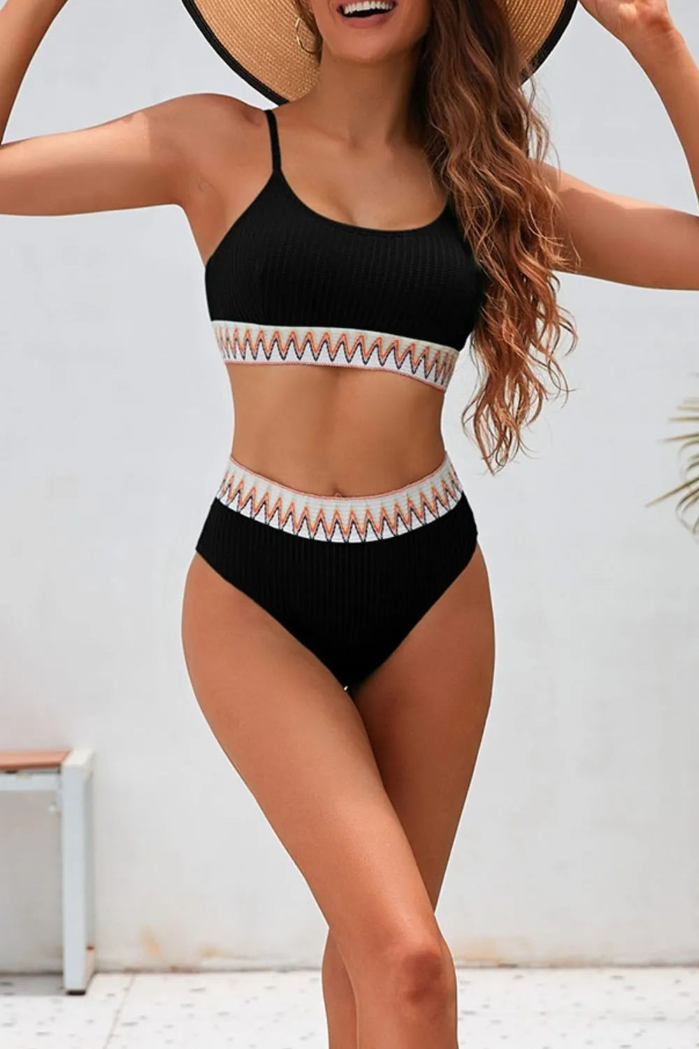 Textured Contrast Banding Bikini High Waist 2pcs Swimsuit 0b574a2c-315f-4e65-8907-912d29ac948e-Max-Origin