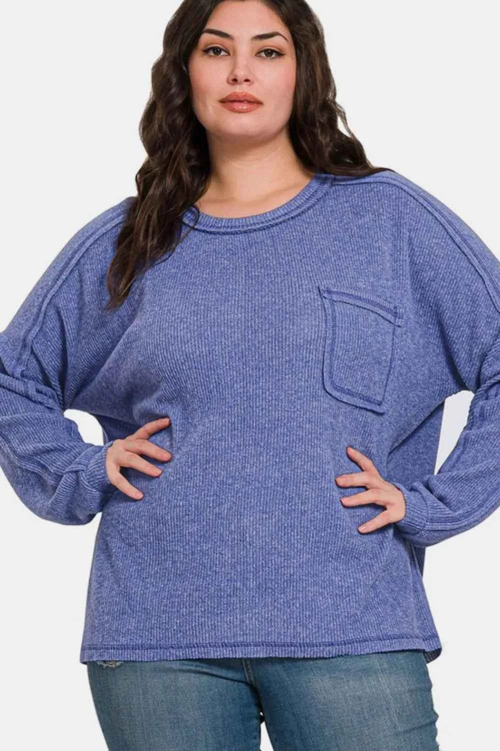 Zenana Full Size Contrast Stitching Brushed Ribbed Hacci Knit Top 0b5fadd3-c677-4c87-bf28-ee0f4fa51c12-Max
