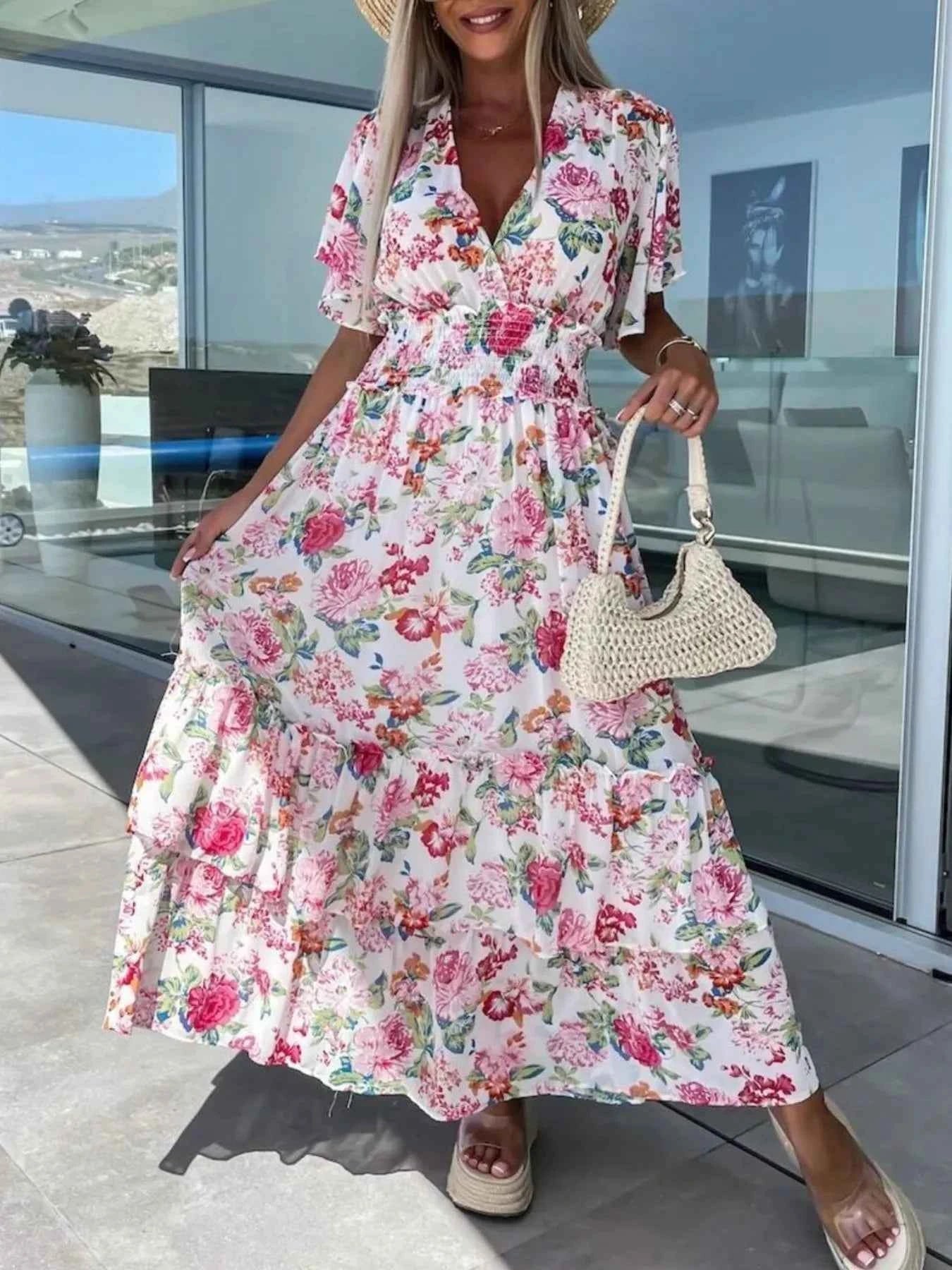 Floral Print Flutter Sleeve Maxi Dress 0b64d14b-eadd-4885-9929-013d0add3db2-Max-Origin