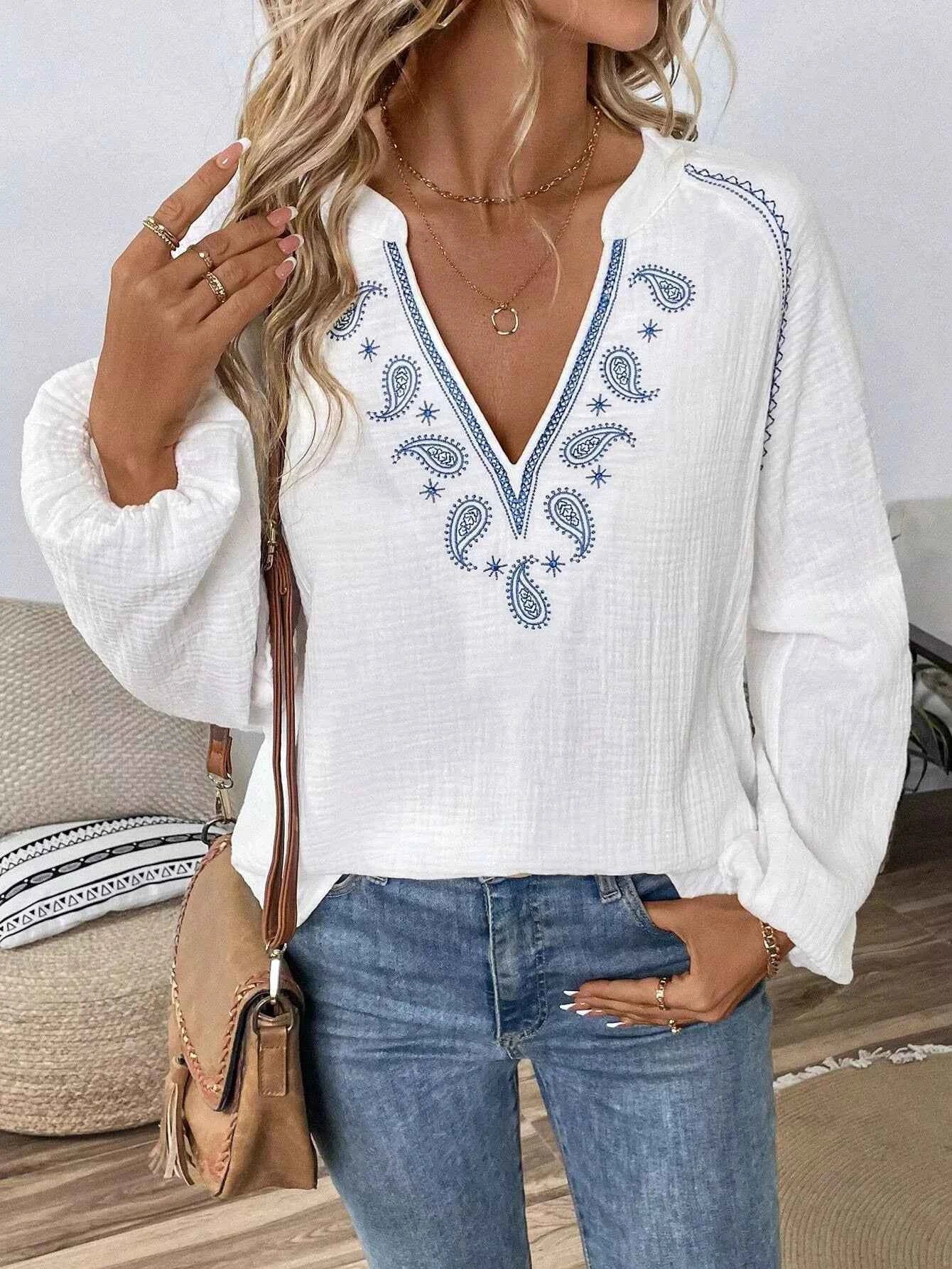 Paisley Notched Balloon Sleeve Blouse 0b65f9fb-1574-481d-a62d-9d420ad57c00-Max-Origin