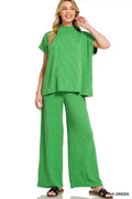 Zenana Raised Rib Short Sleeve Tee & Pants Set K GREEN 0b684684f0654bf787c30b17bd48e22d-Max-Origin