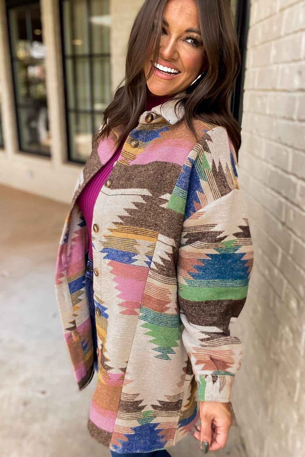 White Aztec Print Button Up Shacket 0b6ad8b3f387e3ee