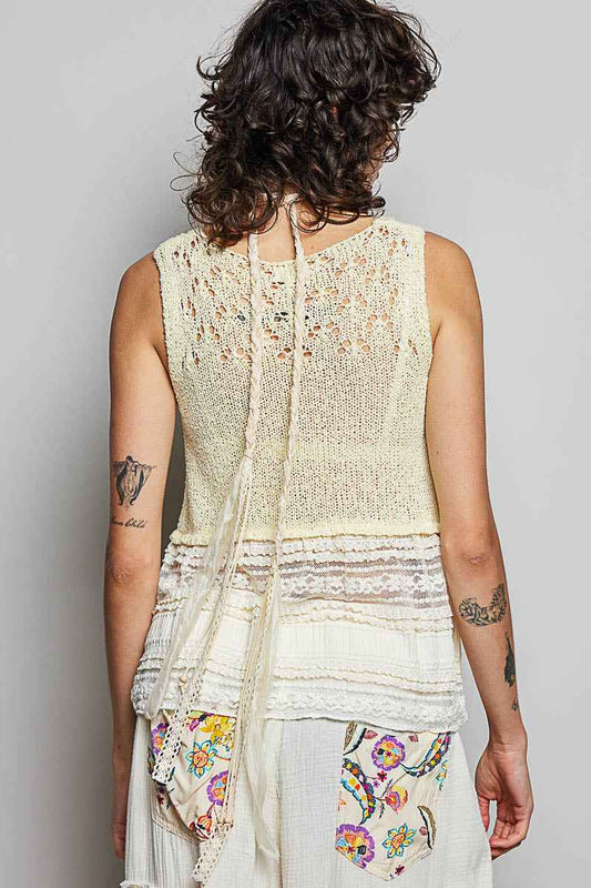 V-Neck Crochet Sweater Vest with Lace Trim 0b70243d-7691-4b19-bca8-b00415c92904-Max